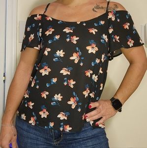 Floral top, shoulderless, S